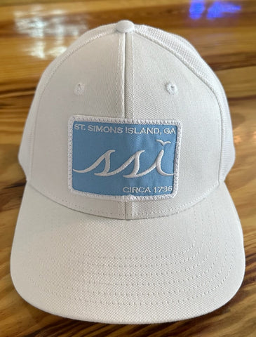 White Proflex Hat / Light Blue Patch, White Border & Logo/ White Mesh / Adjustable
