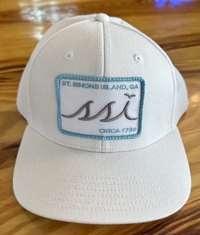 White Proflex Hat / White Patch, Light Blue Border, Gray Logo/ White Mesh / Adjustable