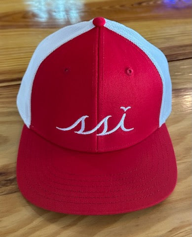 Red Proflex Hat with White Mesh Back / White Logo/ Outdoor Cap