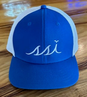 Royal Blue Proflex Hat with White Mesh Back / White Logo/ Outdoor Cap