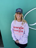 Cardinal Pink Warm Up Crewneck Sweatshirt - Georgia Georgia Georgia Front - Chicka-d