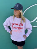 Cardinal Pink Warm Up Crewneck Sweatshirt - Georgia Georgia Georgia Front - Chicka-d