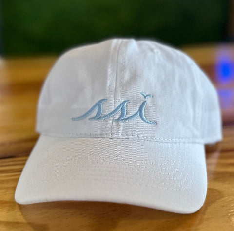 White Outdoor Hat / Light Blue Logo / White Mesh Back Adjustable