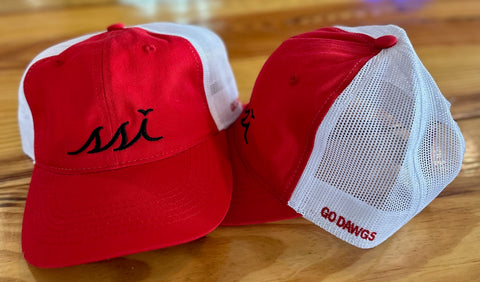 Red Outdoor Hat / Black Logo / Go Dawgs Side / White Mesh Back Adjustable