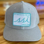 Light Heathered Gray FlexFit Hat /White Patch Aqua Logo & Border/ Adjustable