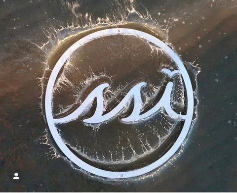 24” round metal logo sign in blue