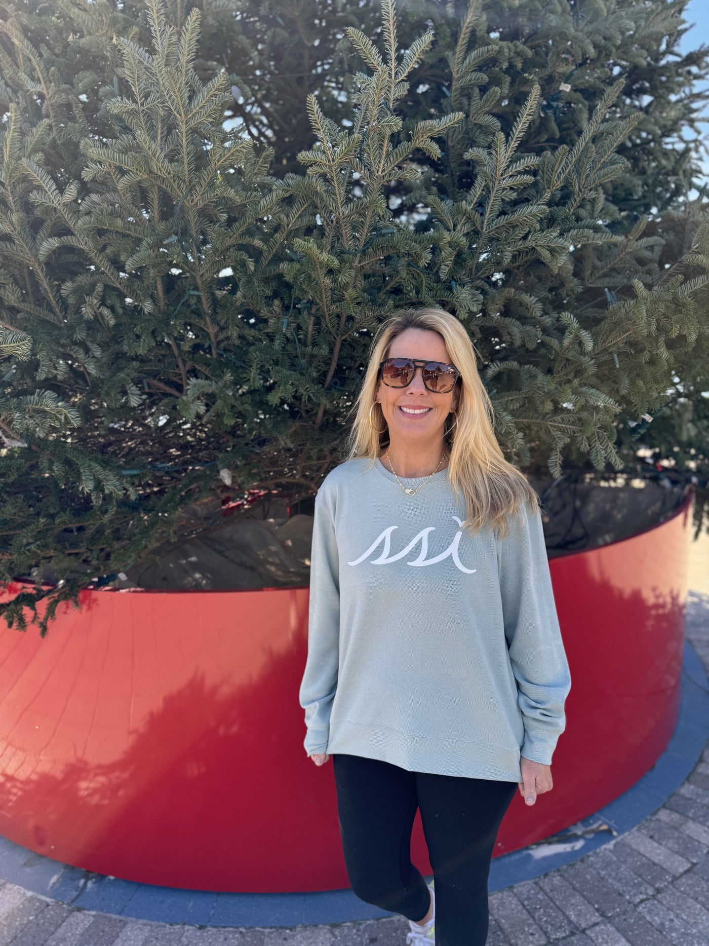 Peacock St. Simons Island Unisex Long Sleeve Crew — White SSI Logo