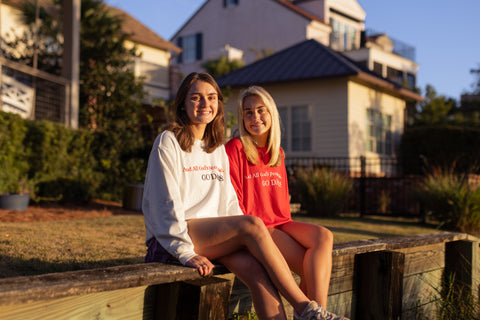 Corded Crew Sweatshirt White color - And All God's People Said Go Dawgs Front, Red Logo Back