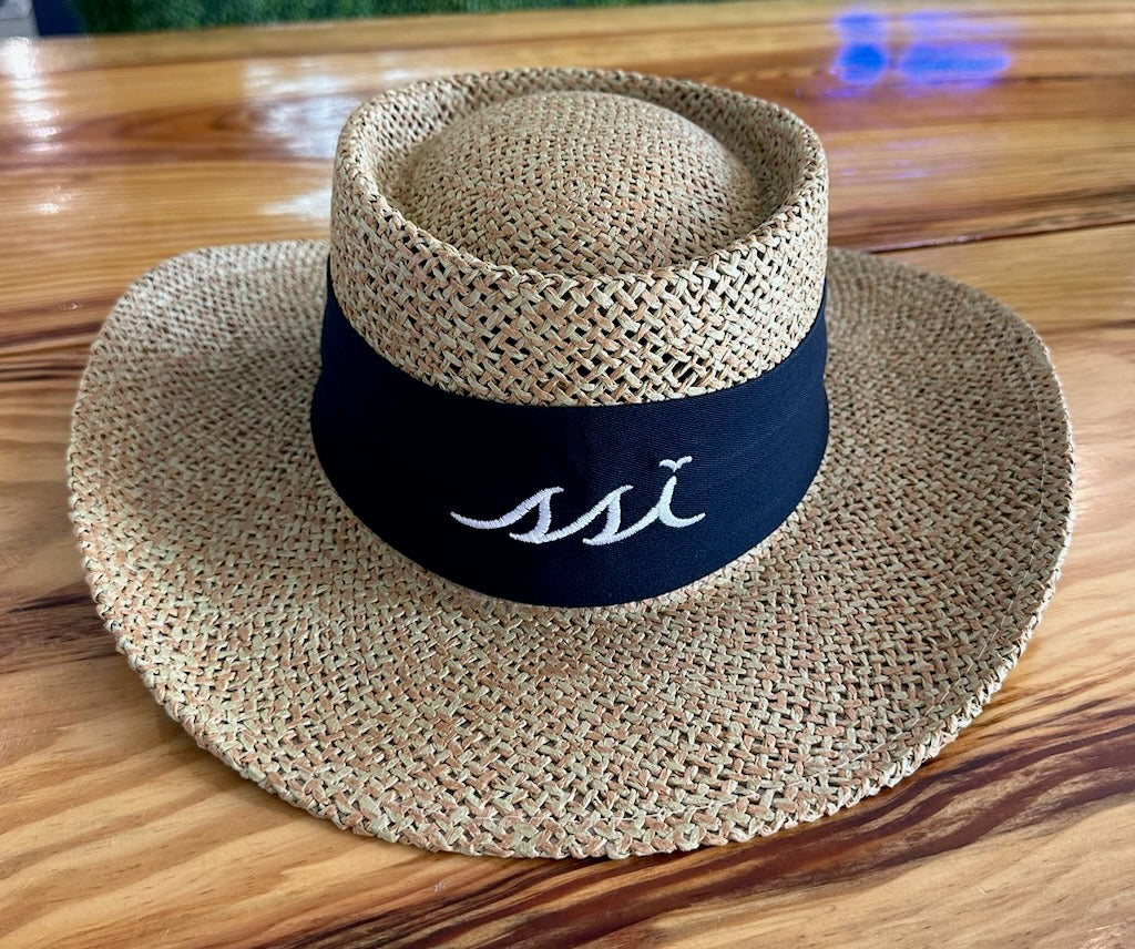 Imperial Straw Hat with Navy Ribbon - The Albatross