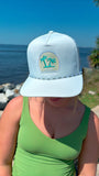 White Trucker Hat - Palm Trees Patch , White/Gray Rope - Legacy Caddy Hat