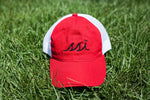 Red Outdoor Hat / Black Logo / White Mesh Back Adjustable/ HBTFD one side