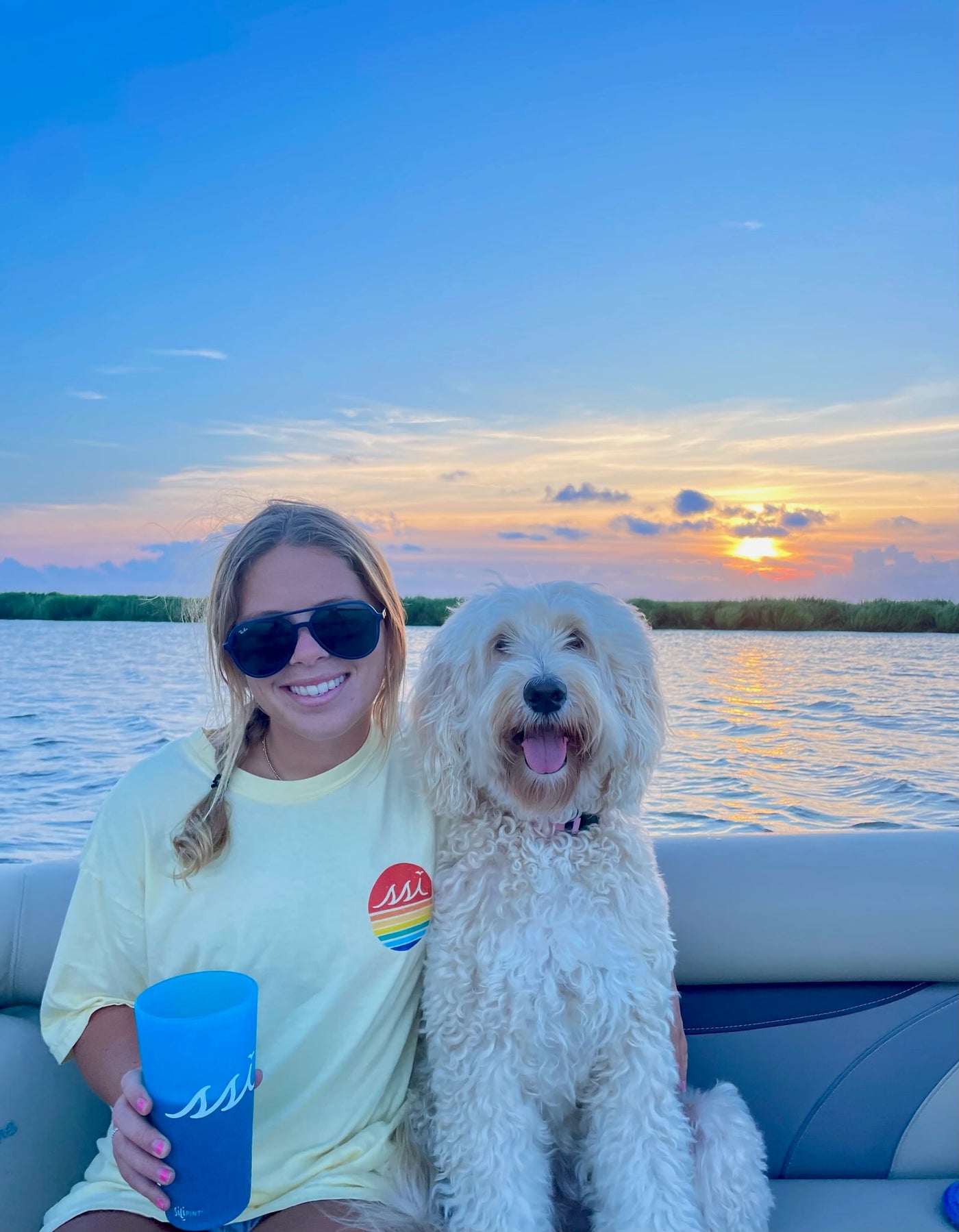 Comfort Colors Banana St. Simons Island Tee — Retro Sunset SSI Logo