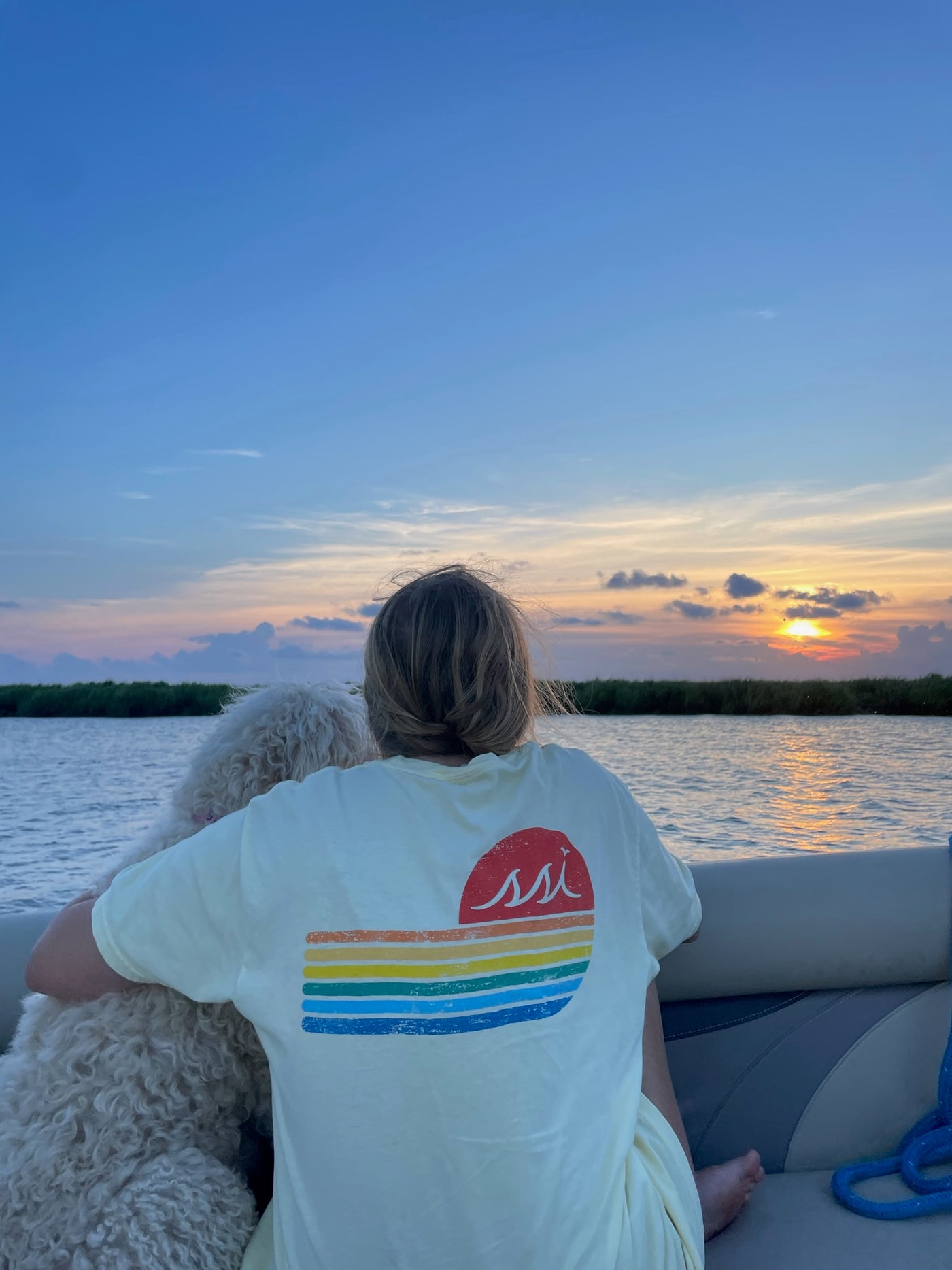 Comfort Colors Banana St. Simons Island Tee — Retro Sunset SSI Logo