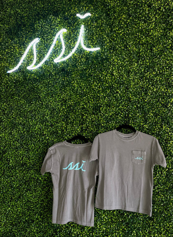Comfort Colors - Logo Shirt - Grey Short Sleeve Pocket T- Aqua Logo on Front and Back