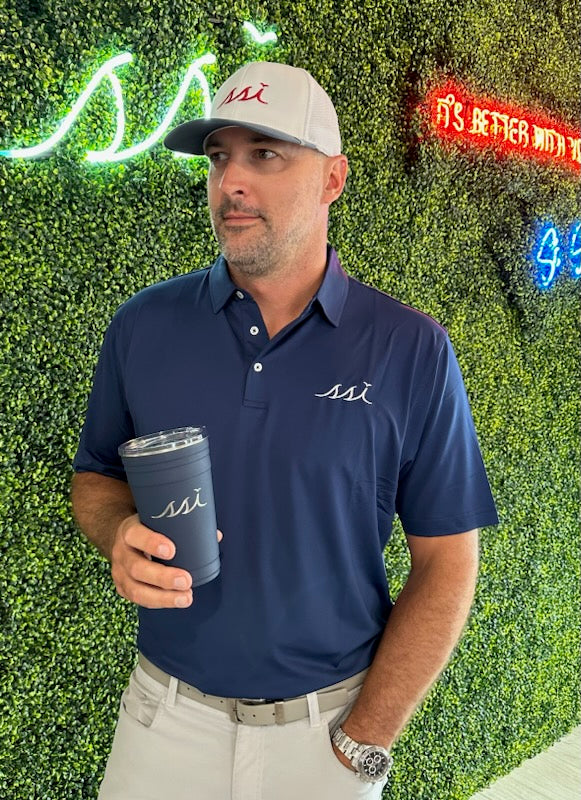 Stretch Performance Men's Polo Navy w/ White Logo