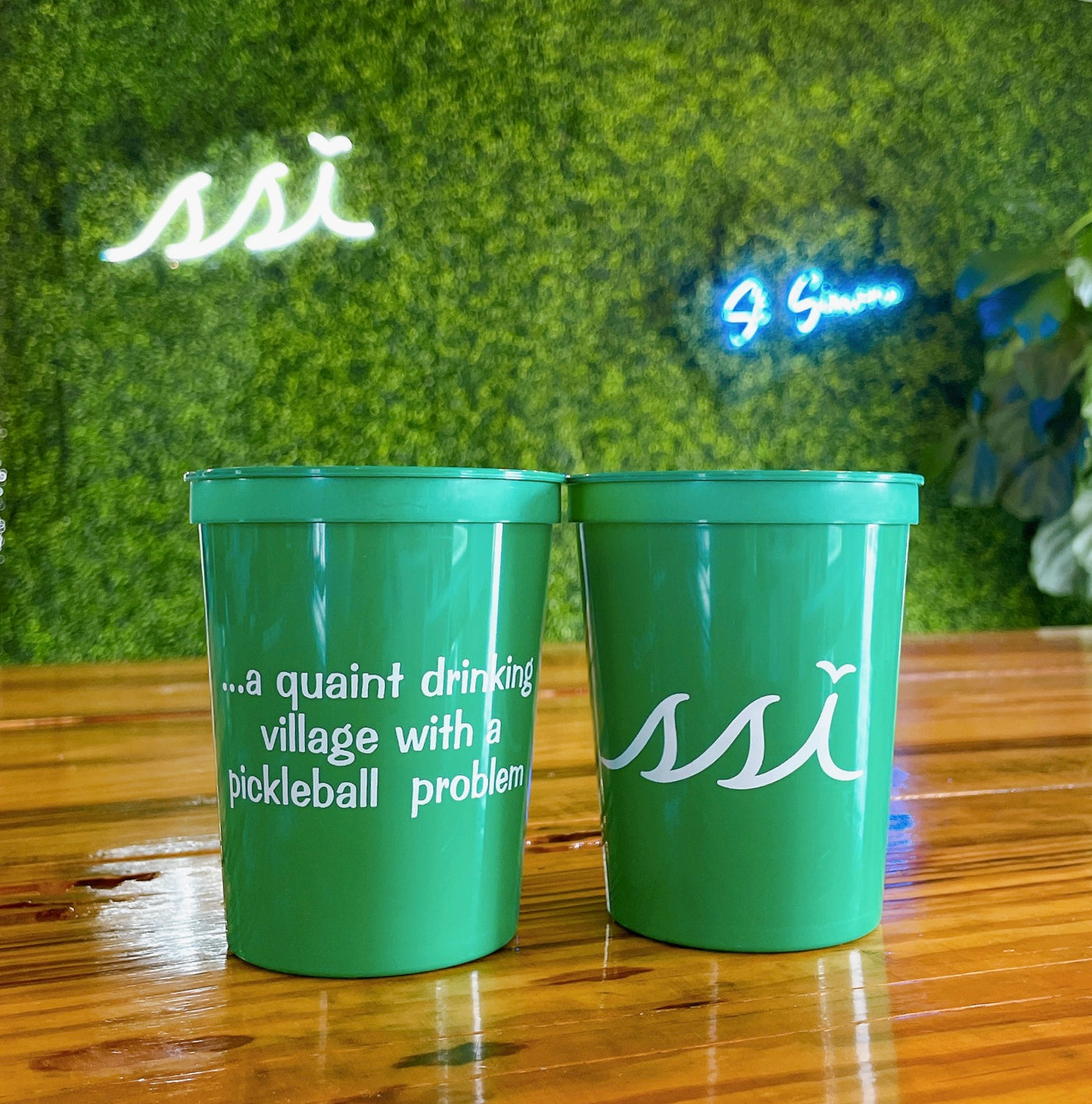 16oz Stadium Cups Green with White Pickleball Problem 10 Pack