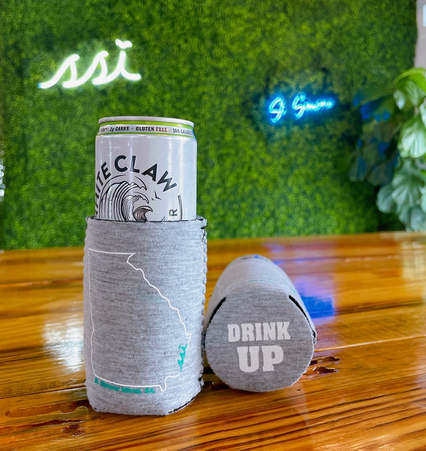 Koozie- State Outline Grey / Seafoam logo