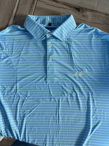 Light Blue & Aqua Stripe Stretch Performance Men's Polo