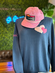 Blue Hearts Sweater with Pink logo on Arm