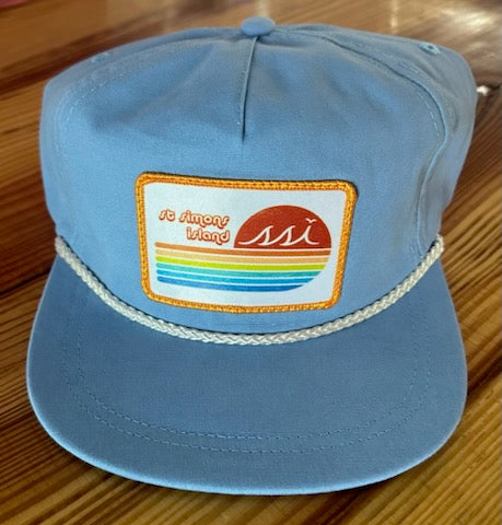 Light Blue Rope Hat/ White Patch, Orange Border, Retro Logo St Simons Island, White Rope/ Adjustable Imperial