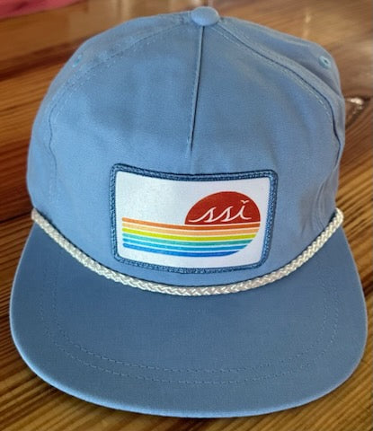 Light Blue Rope Hat/ White Patch, Blue Border, Retro Logo, White Rope/ Adjustable Imperial