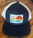 Navy Proflex Hat / White Patch,  Blue Border, Retro Logo, St Simons Island/ White Mesh / Adjustable