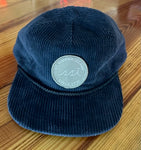 Navy Corduroy Hat/ Grey Circle Patch, White Logo/ Adjustable Imperial