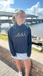 Navy Modal Blend Hoodie Sweatshirt with Gray Logo on Front