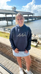 Navy Modal Blend Hoodie Sweatshirt with Gray Logo on Front