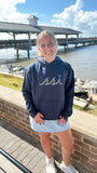 Navy Modal Blend Hoodie Sweatshirt with Gray Logo on Front