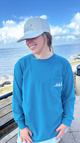 Long Sleeve Topaz Blue - Pink Camo Logo Comfort Colors