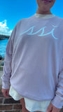 Ultrasoft Long Sleeve Lavender Unisex Crew with White Logo on Chest