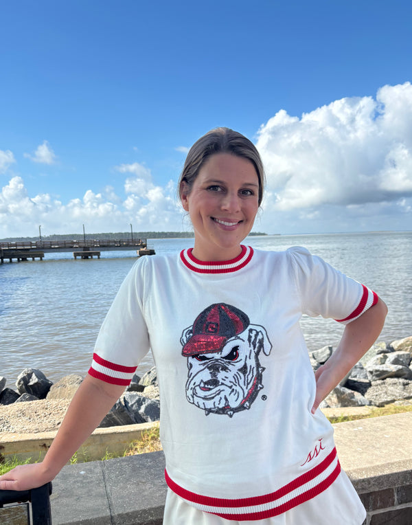 Ladies' Gameday Ringer Tee — White with Red Trim