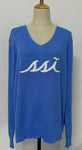 Ladies Royal Blue V-Neck Tunic with White Logo on front