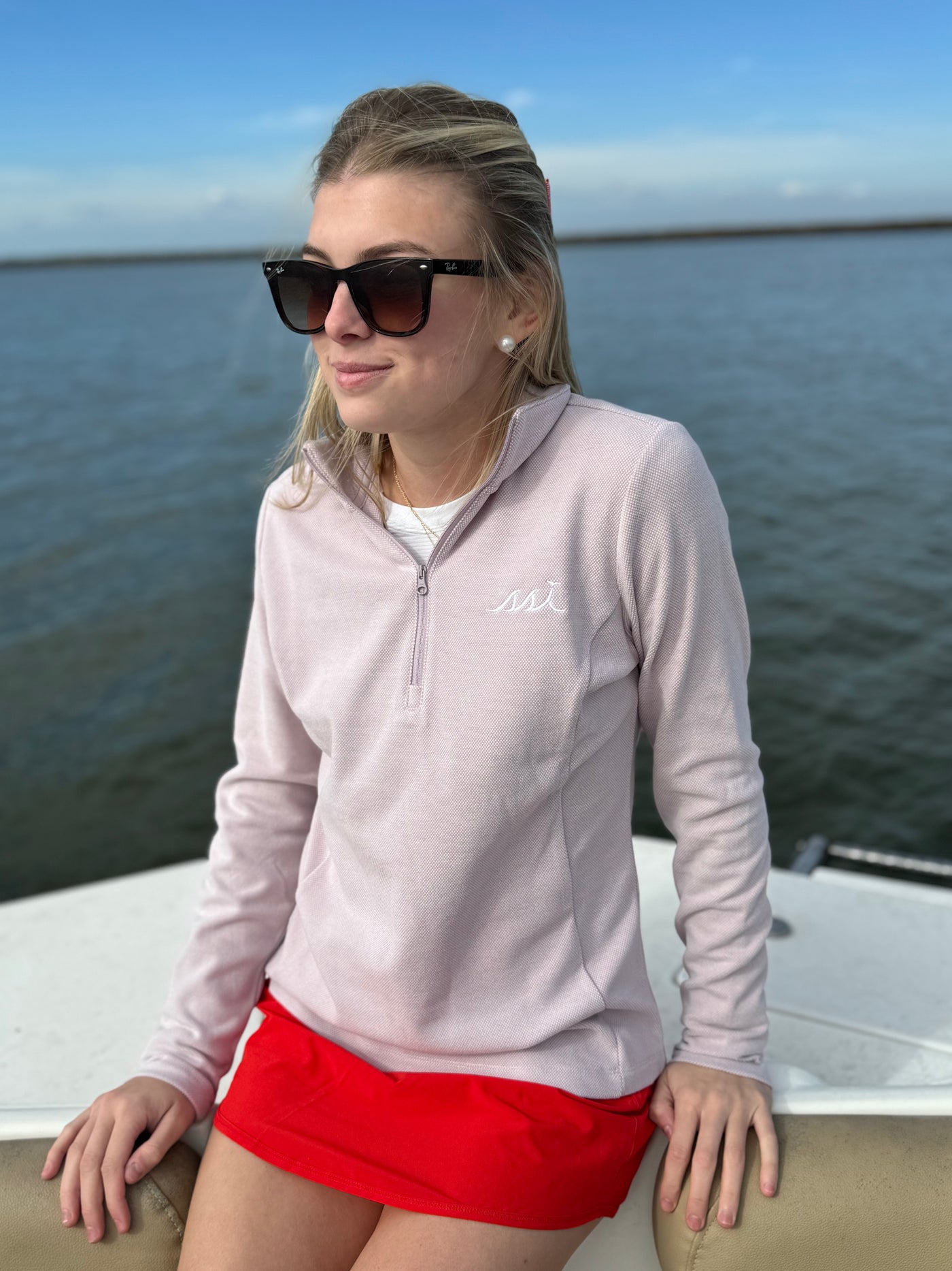 Women's Lavender Ultrasoft Quarter Zip Pullover — White SSI Logo
