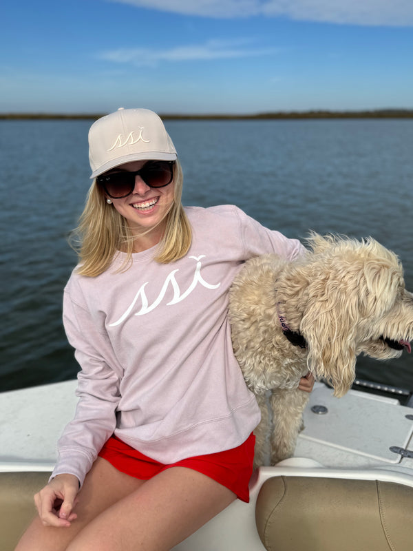Dusty Mauve Ultrasoft Crewneck Sweatshirt — White SSI Logo