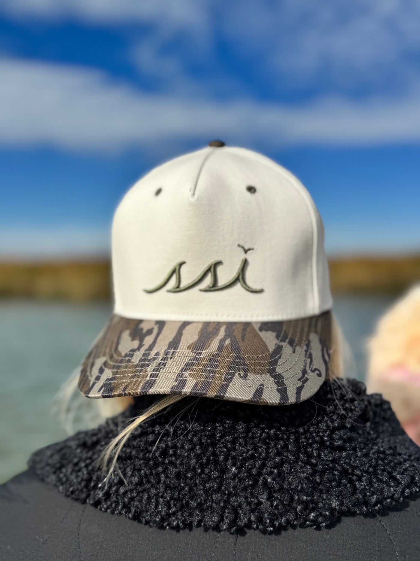 Stone Heritage Cap — Camo Bill & Olive Logo
