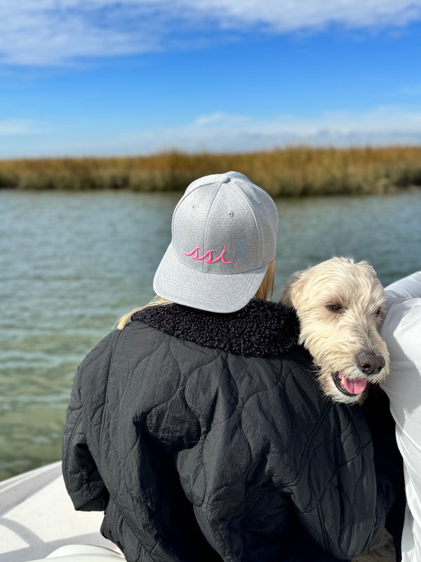 Heathered Gray Performance Cap — Hot Pink Raised Logo