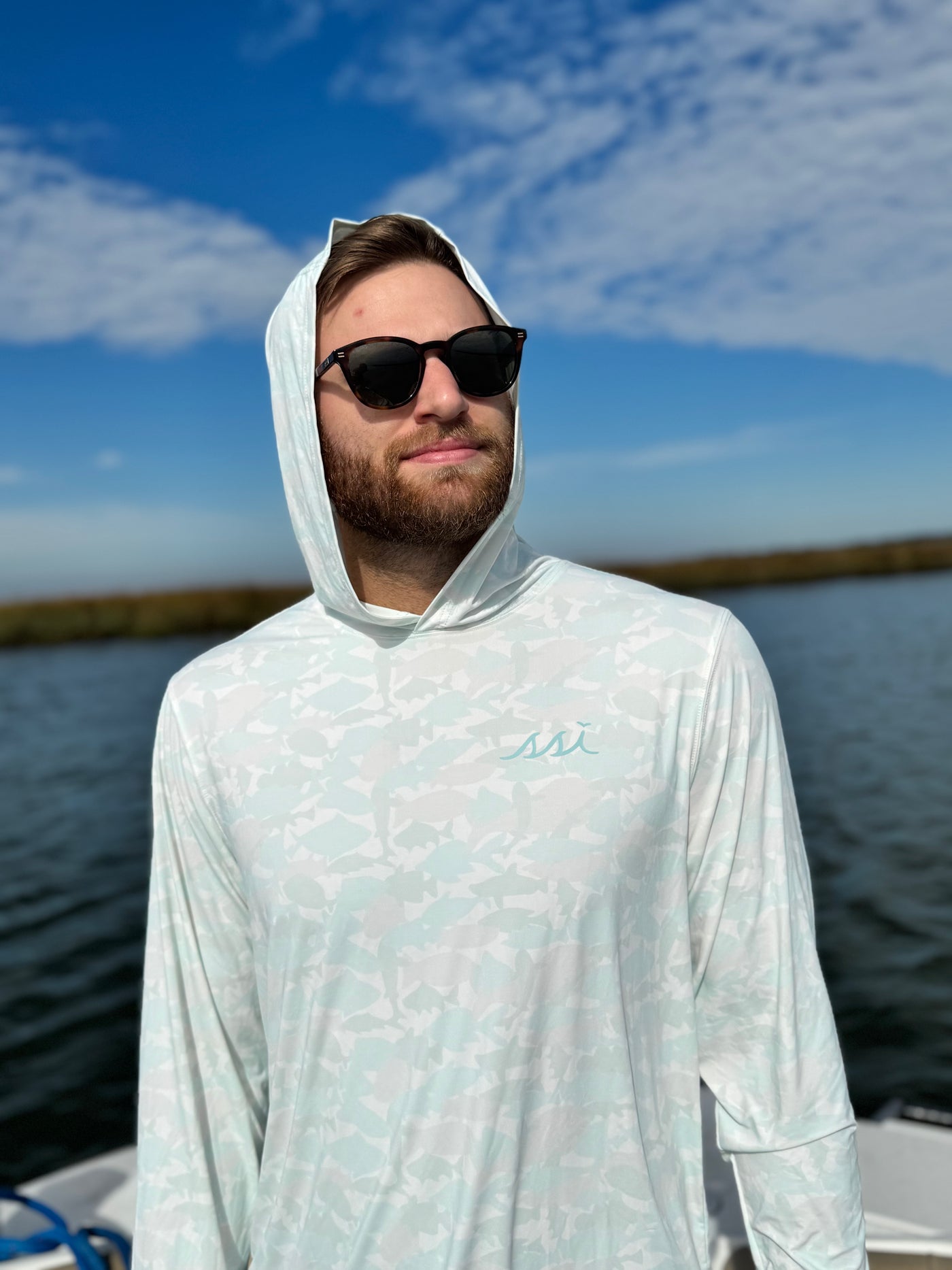 Seafoam Fish Camo Hooded Sun Shirt — UPF 50 Performance