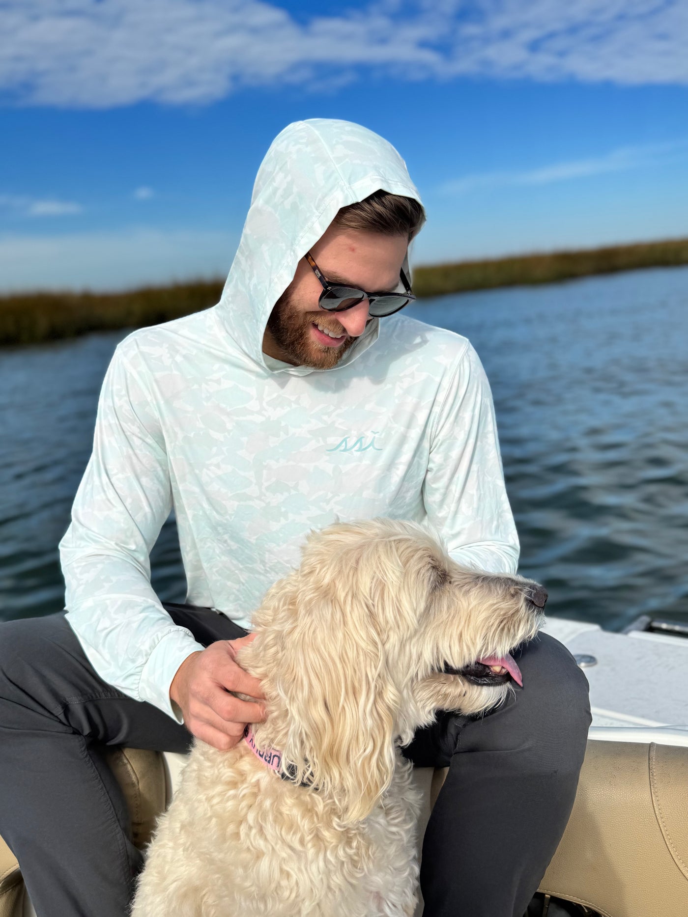Seafoam Fish Camo Hooded Sun Shirt — UPF 50 Performance