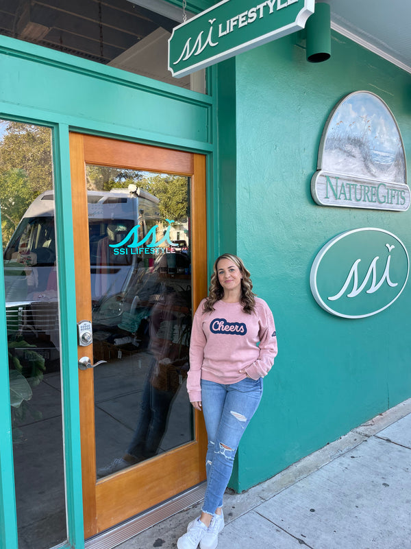 Mauve Sweatshirt - Cheers Navy Bubble on Front Navy Logo on Arm - Vineyard Crew