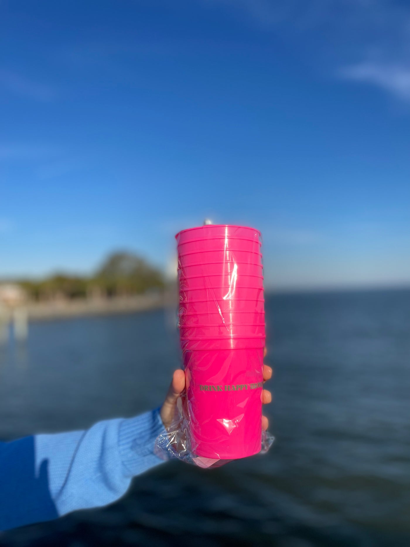 St. Simons Island Pink 16 oz Stadium Cups — Drink Happy Thoughts 10 Pack