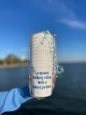 16oz Stadium Cups White with Navy Boating Problem 10 Pack