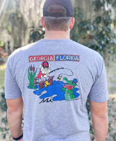 GA/FL Fishing in Pond - Short Sleeve Heathered Gray - Next Level T Shirt