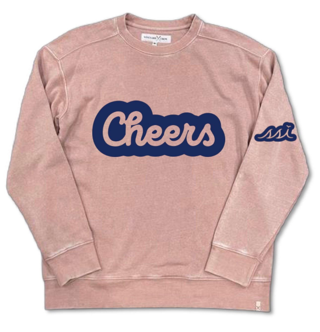 Mauve Sweatshirt - Cheers Navy Bubble on Front Navy Logo on Arm - Vineyard Crew