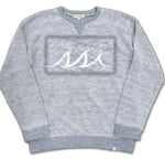 Vintage Light Denim Mixed Knit Sweatshirt - White Distressed Logo on Front - Vineyard Crew