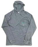 Dark Sage Pocket T Shirt Hoodie - Aqua Logo on Front - Vineyard Crew