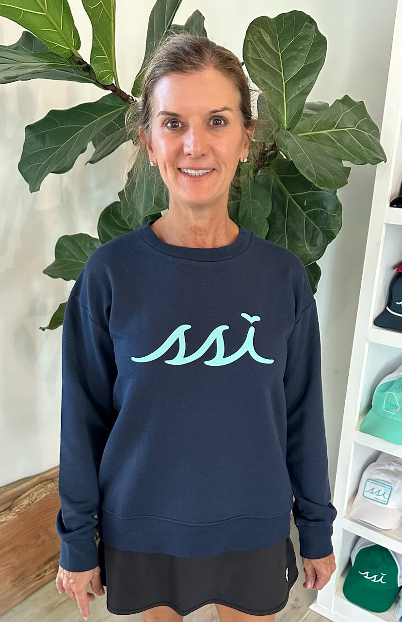 Navy Modal Blend Sweatshirt with Aqua Logo on Front