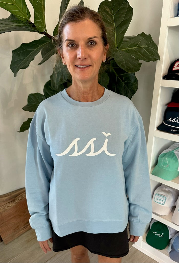 Light Blue Modal Blend Sweatshirt with White Logo on Front