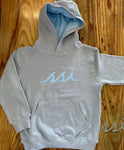 Light Gray Modal Blend Hoodie with Baby Blue Logo on Front